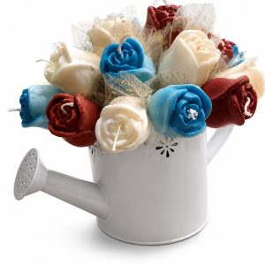 Regaderas decorativas con bouquet de velas artesanales